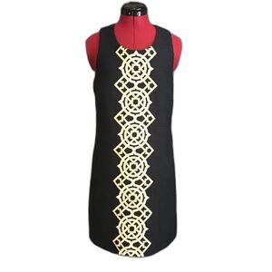 JB by Julie Brown Navy Sheath Dress Women Size 4 Gold & White Geometric Pattern